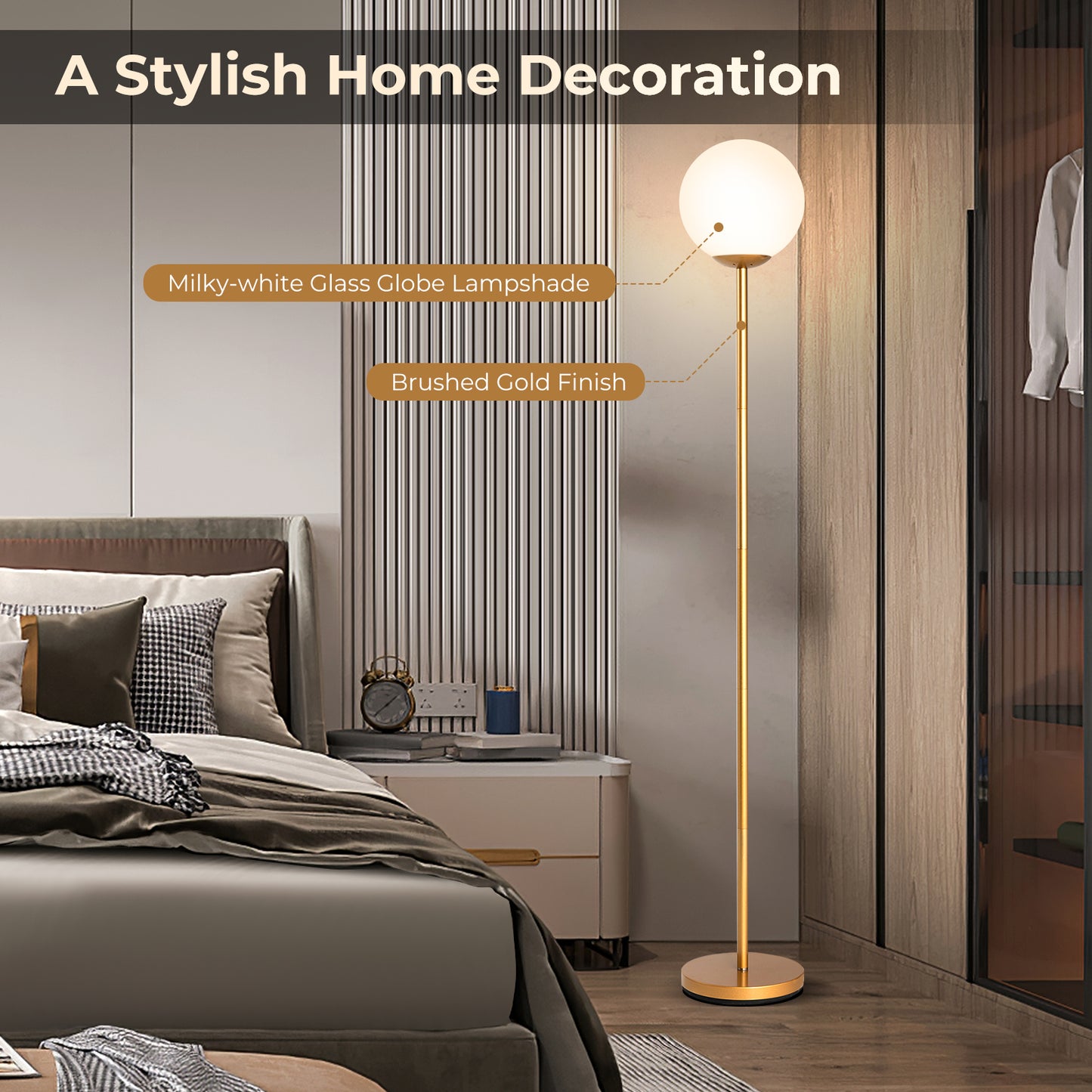 Glass Globe LED Floor Lamp w/ Glass Lampshade