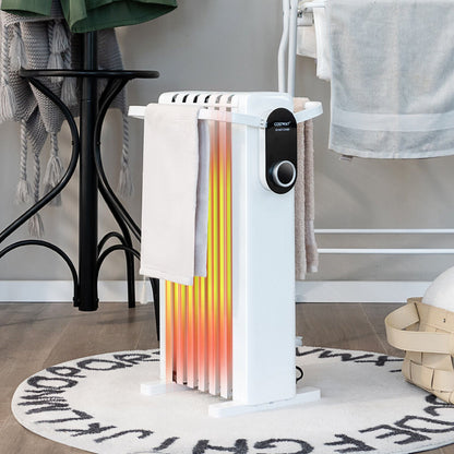 1500W Electric Space Heater Oil Filled Radiator Heater with Foldable Rack-Black