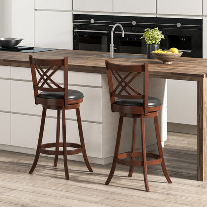 360° Swivel Upholstered Barstools Set of 2 with Back and Footrest-29 inches