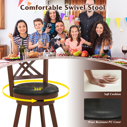 360° Swivel Upholstered Barstools Set of 2 with Back and Footrest-29 inches