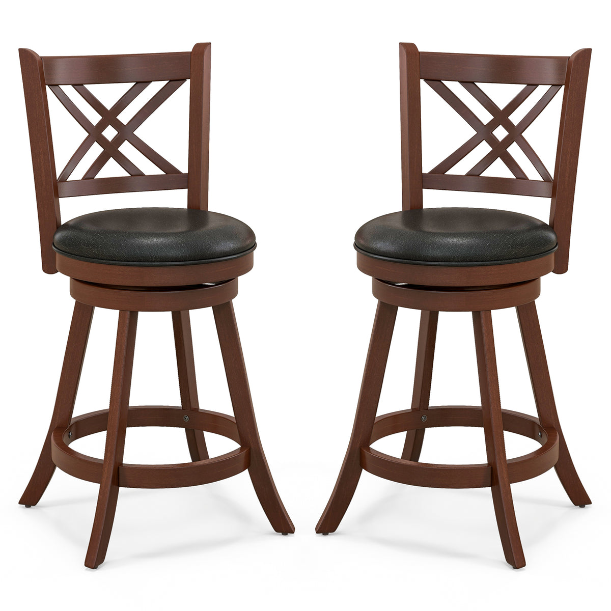 360° Swivel Upholstered Barstools Set of 2 with Back and Footrest-24 inches
