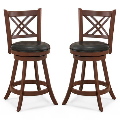360° Swivel Upholstered Barstools Set of 2 with Back and Footrest-24 inches