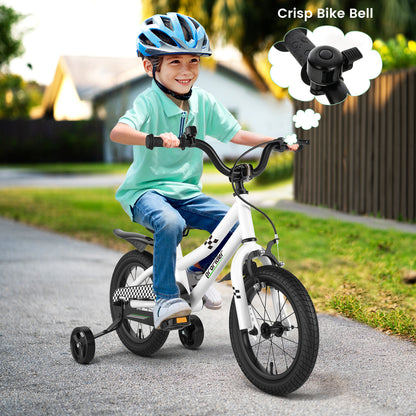14 Inch Kids Bike with 2 Training Wheels for 3-5 Years Old-White