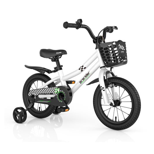 14 Inch Kids Bike with 2 Training Wheels for 3-5 Years Old-White