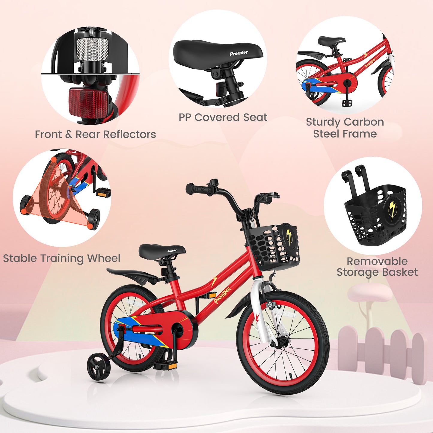 16 Inch Kids Bike with Removable Training Wheels-Red