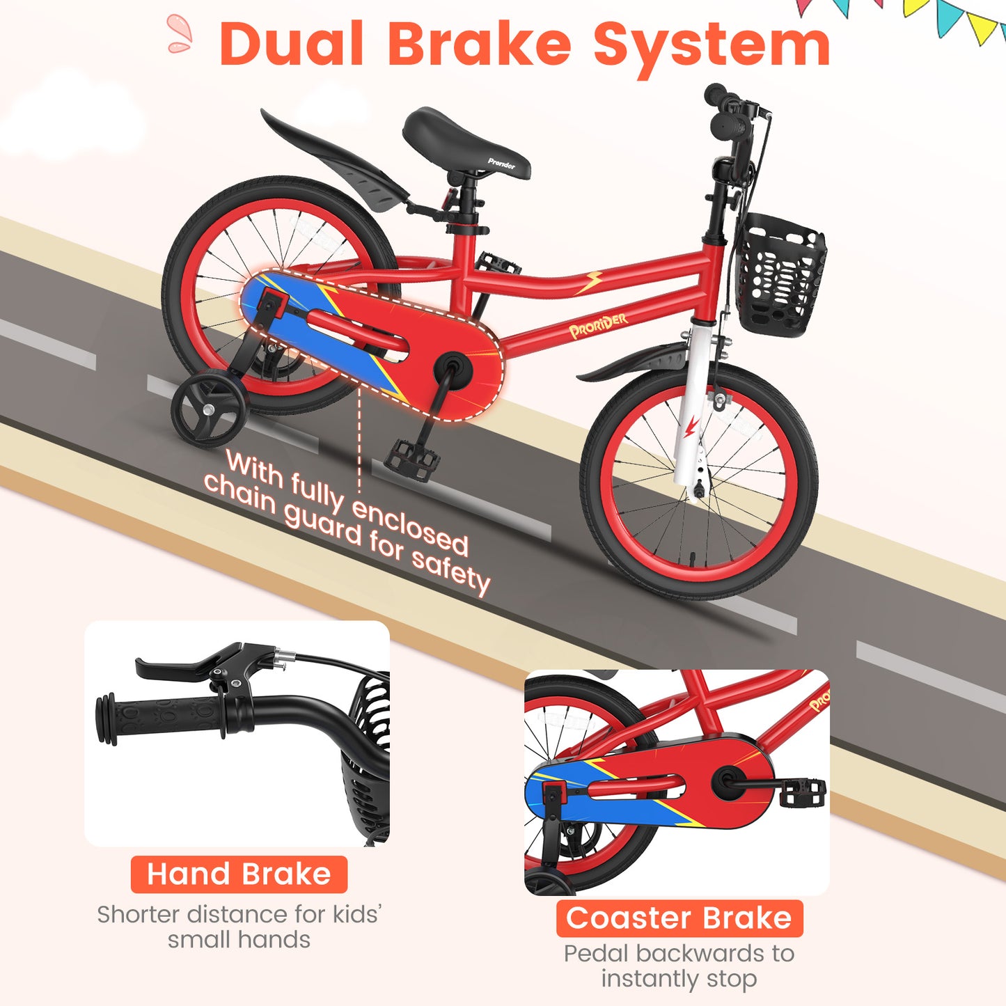 16 Inch Kids Bike with Removable Training Wheels-Red