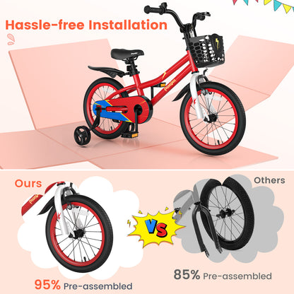 16 Inch Kids Bike with Removable Training Wheels-Red