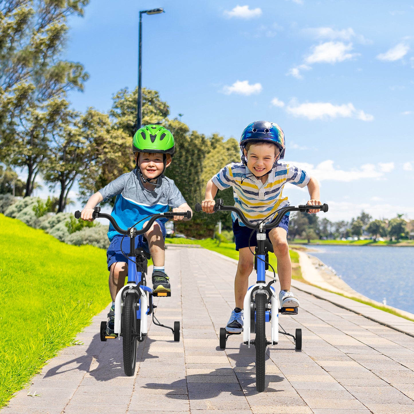 18 Feet Kids Bike with Removable Training Wheels-Blue
