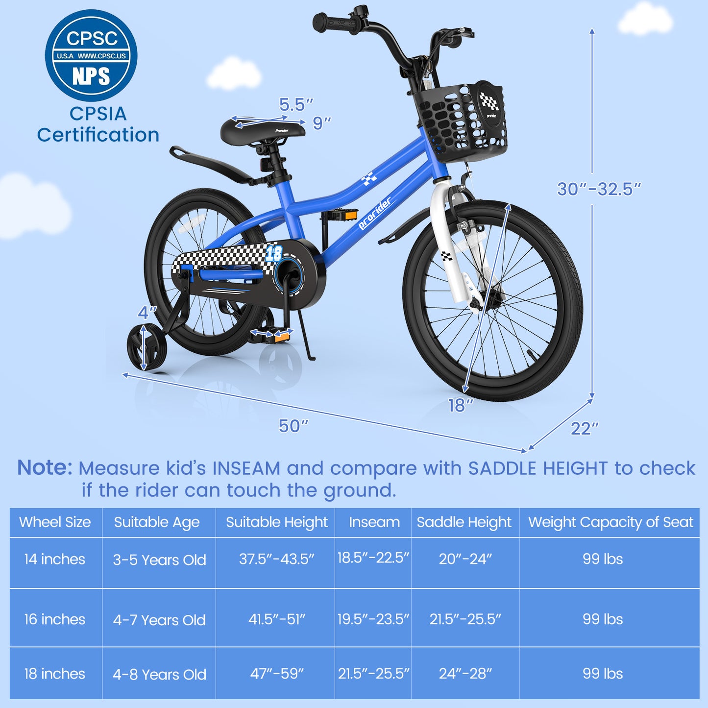 18 Feet Kids Bike with Removable Training Wheels-Navy