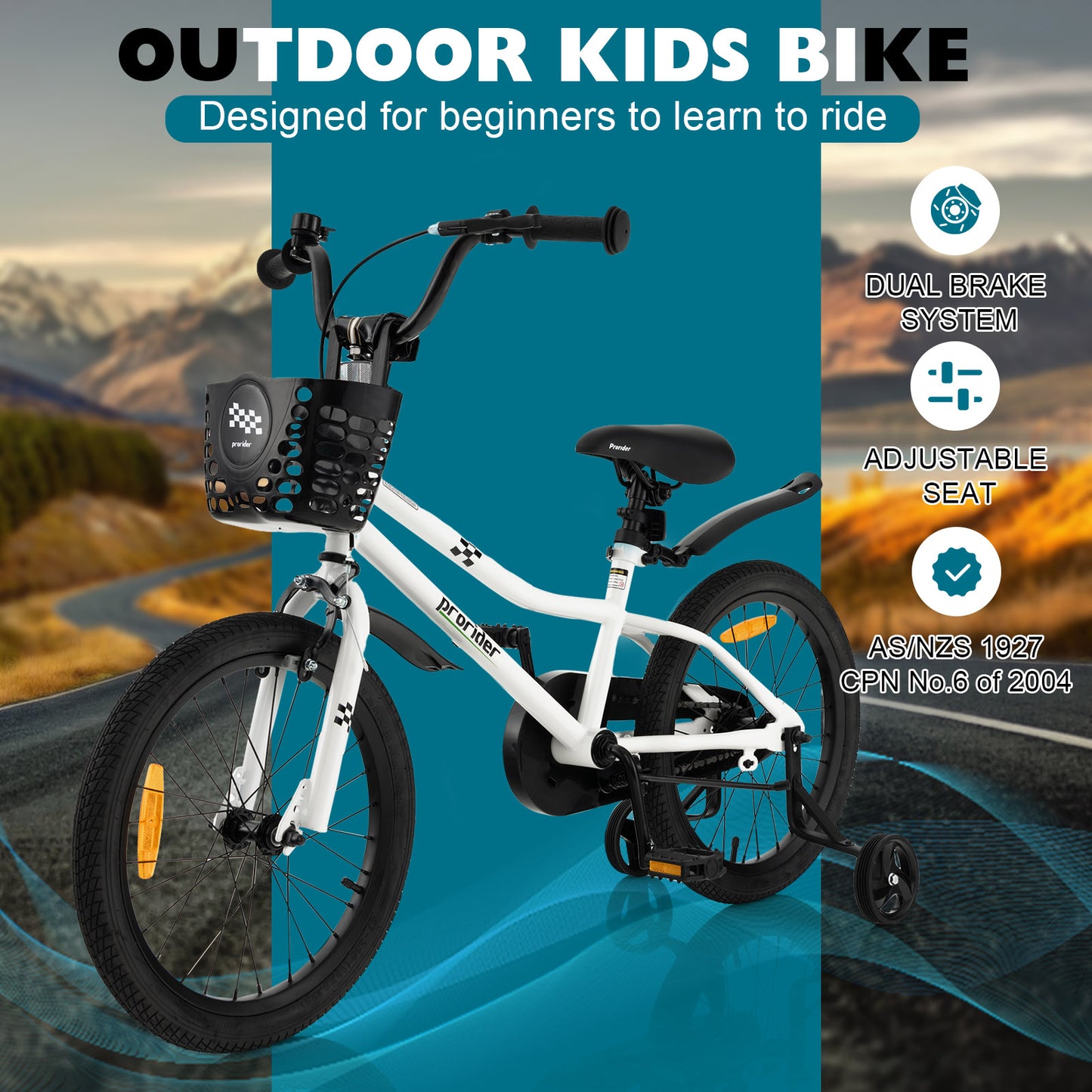 18 Feet Kids Bike with Removable Training Wheels-Black & White