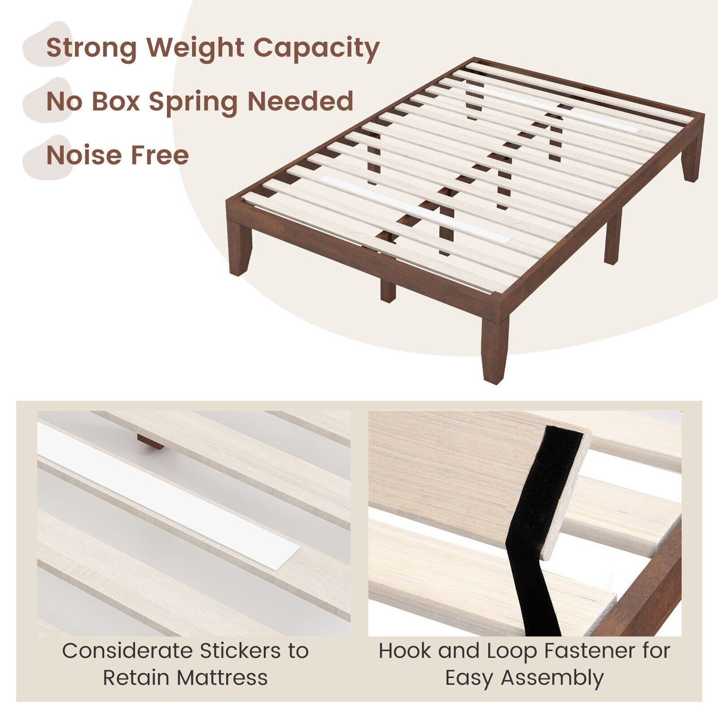 14 Inch Full Size Wood Platform Bed Frame with Wood Slat Support-Coffee