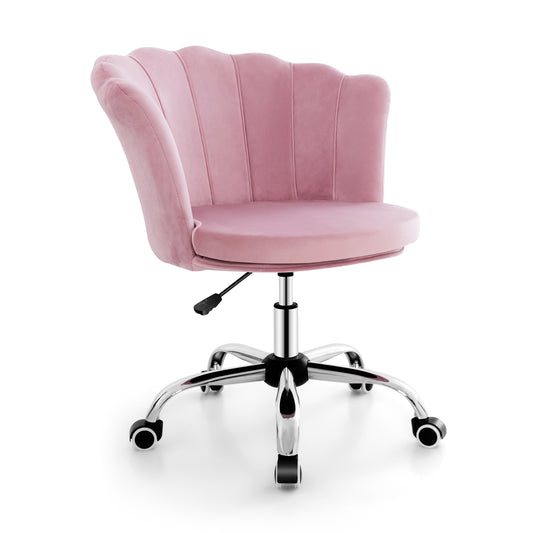 Velvet Petal Shell Office Chair with Wheels and Seashell Back-Pink