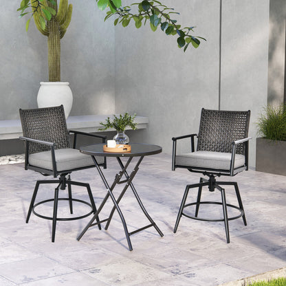 360 Degree Swivel Bar Stool Set of 2 with Metal Frame and PE Rattan Backrest-Black