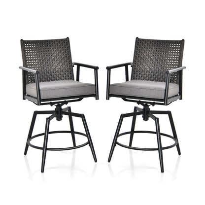 360 Degree Swivel Bar Stool Set of 2 with Metal Frame and PE Rattan Backrest-Black