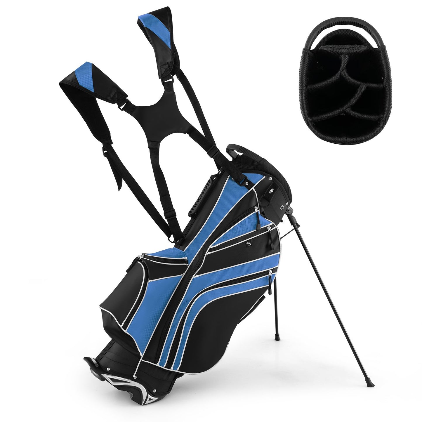 Golf Stand Cart Bag with 6-Way Divider Carry Pockets-Black