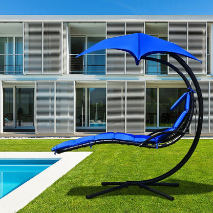 Hanging Stand Chaise Lounger Swing Chair with Pillow-Blue