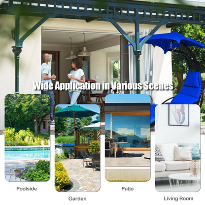 Hanging Stand Chaise Lounger Swing Chair with Pillow-Blue