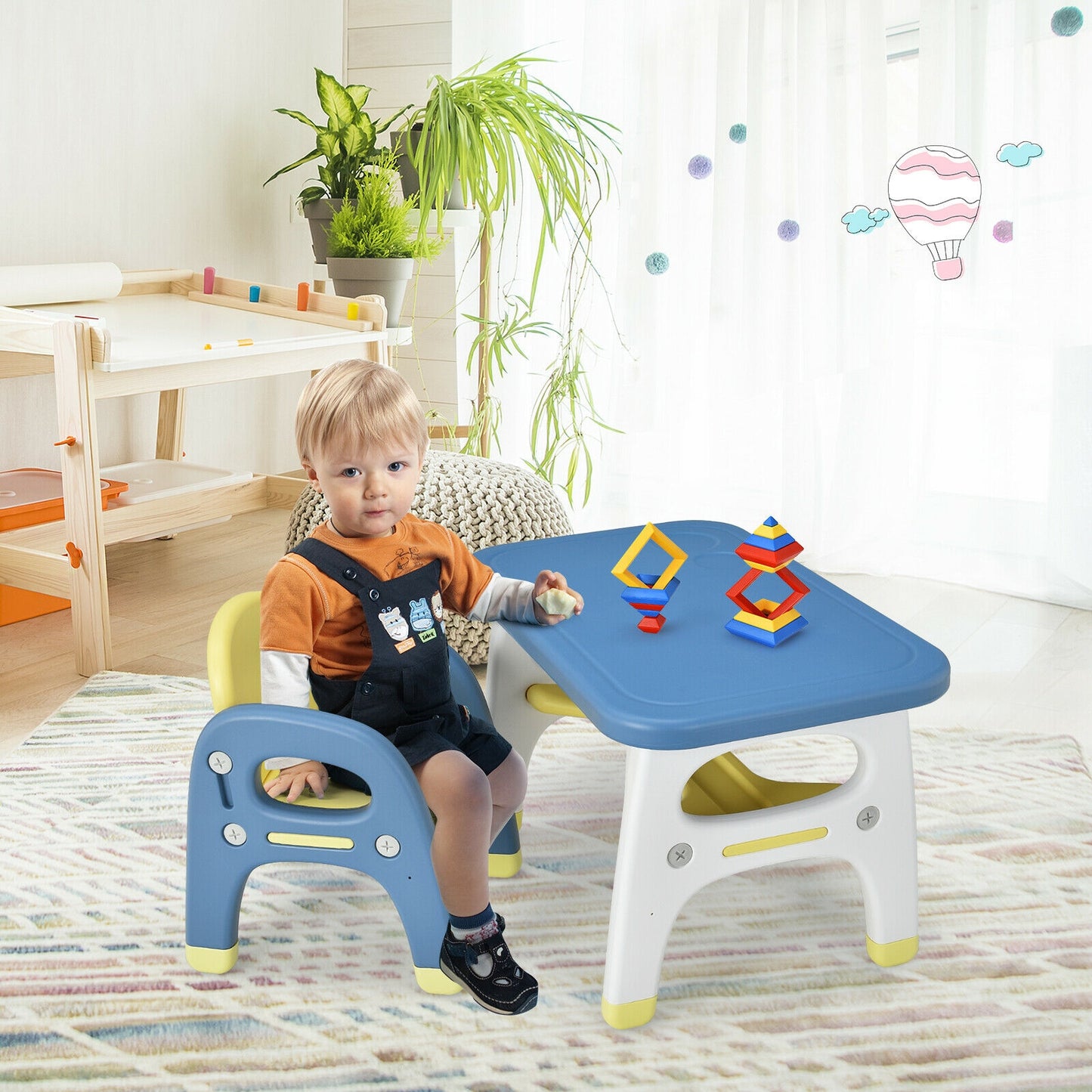 Kids Activity Table and Chair Set with Montessori Toys for Preschool and Kindergarten-Blue