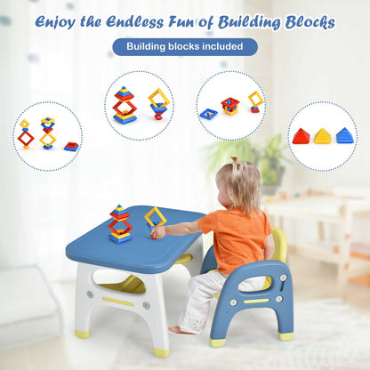 Kids Activity Table and Chair Set with Montessori Toys for Preschool and Kindergarten-Blue