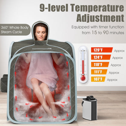 800W 2 Person Portable Steam Sauna Tent SPA with Hat Side Holes 3L Steamer-Gray