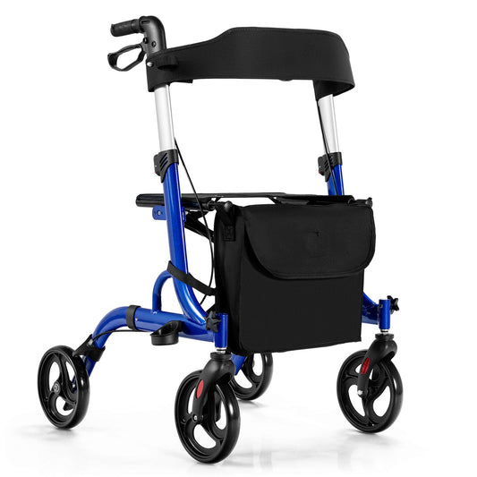 Folding Aluminum Rollator Walker with 8 inch Wheels and Seat-Blue