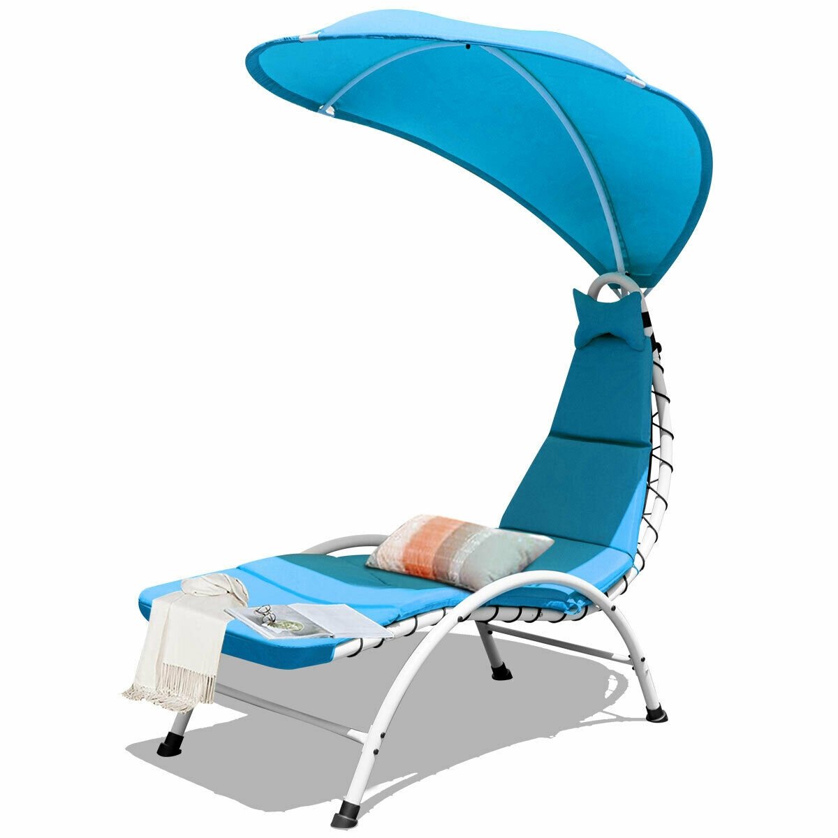 Patio Hanging Swing Hammock Chaise Lounger Chair with Canopy-Beige