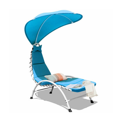 Patio Hanging Swing Hammock Chaise Lounger Chair with Canopy-Beige
