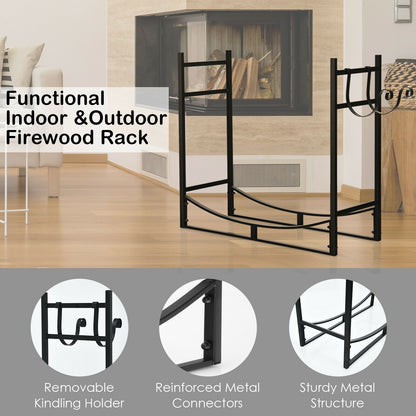 33 Inch Firewood Rack with Removable Kindling Holder Steel Fireplace Wood