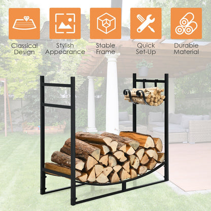 33 Inch Firewood Rack with Removable Kindling Holder Steel Fireplace Wood