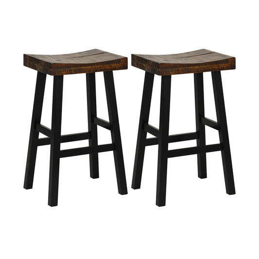29-inch solid wood saddle-seat bar stool with curved surface and comfortable footrests, ideal for kitchen or bar area.