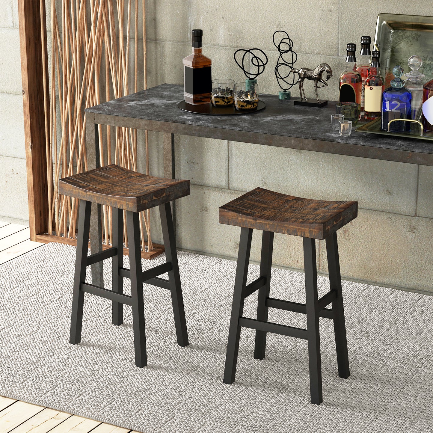 24 Inch Solid Wood Saddle-Seat with Curved Seat Surface and Comfortable Footrests-24 inches
