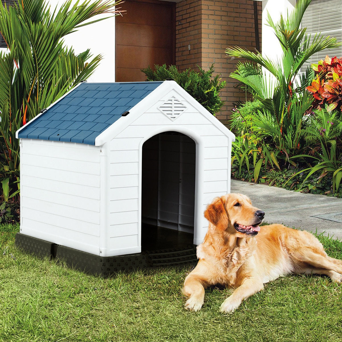 Indoor/Outdoor Waterproof Plastic Dog House Pet Puppy Shelter