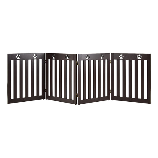 24 Inch Folding Wooden Freestanding Pet Gate Dog Gate with 360° Hinge -Espresso