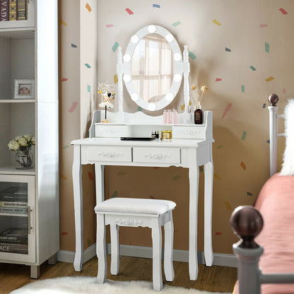 Makeup Dressing Table with Touch Switch Lighted Mirror and Cushioned Stool-Black