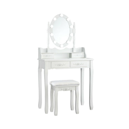 Makeup Dressing Table with Touch Switch Lighted Mirror and Cushioned Stool-Black