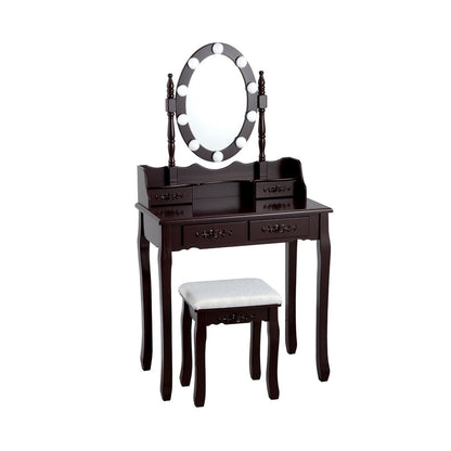 Makeup Dressing Table with Touch Switch Lighted Mirror and Cushioned Stool-Black