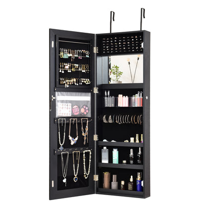 Lockable Storage Jewelry Cabinet  with Frameless Mirror-Black