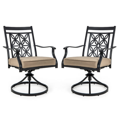 2 Pieces Patio Swivel Dining Chairs with Blossom Pattern Backrest and Cushions-Black