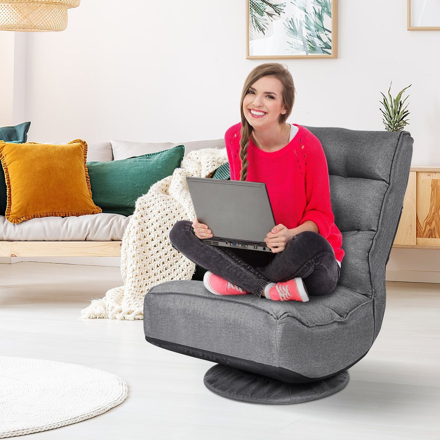 5-Position Folding Floor Gaming Chair-Black