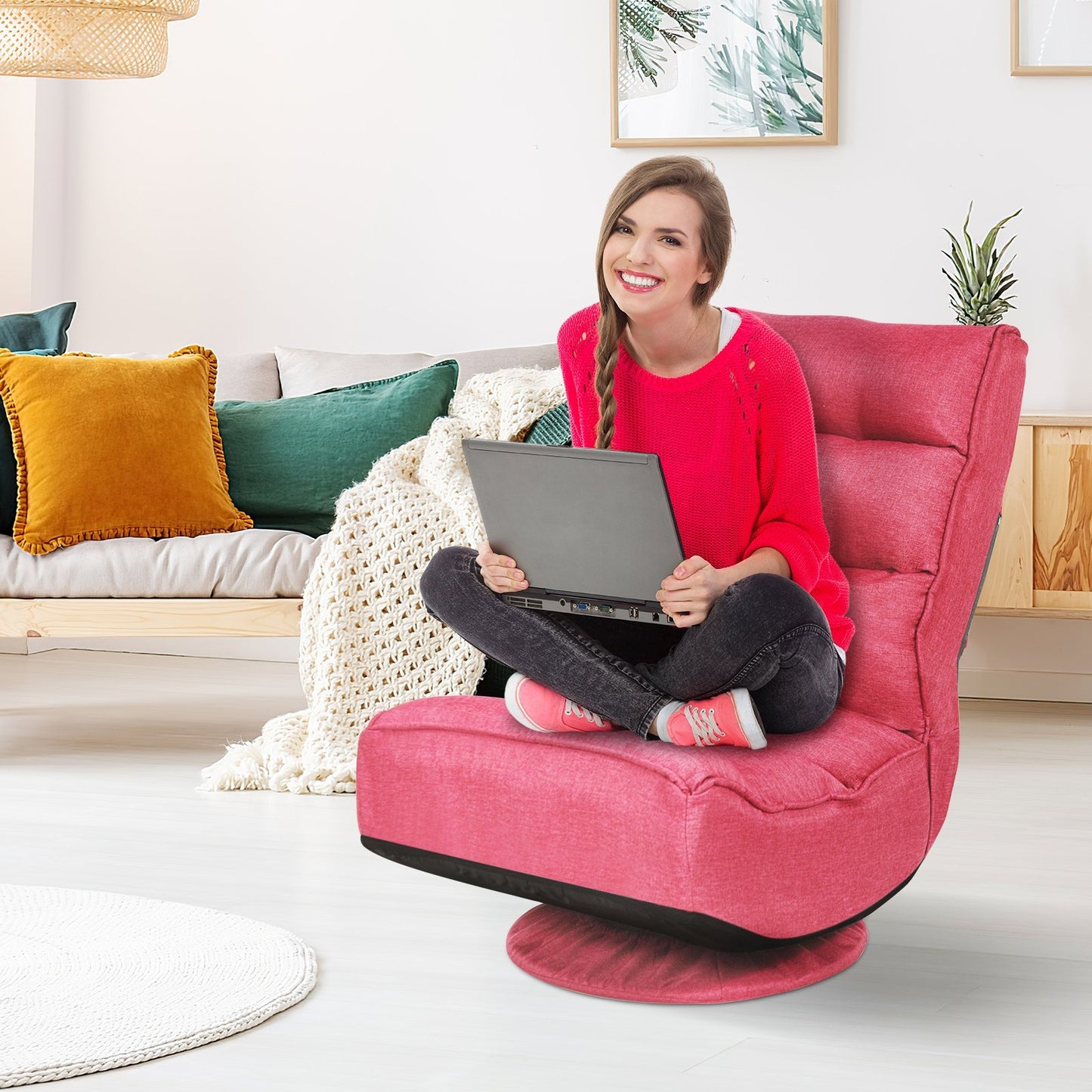 5-Position Folding Floor Gaming Chair-Black