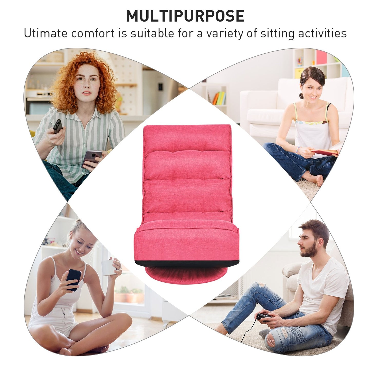 5-Position Folding Floor Gaming Chair-Black
