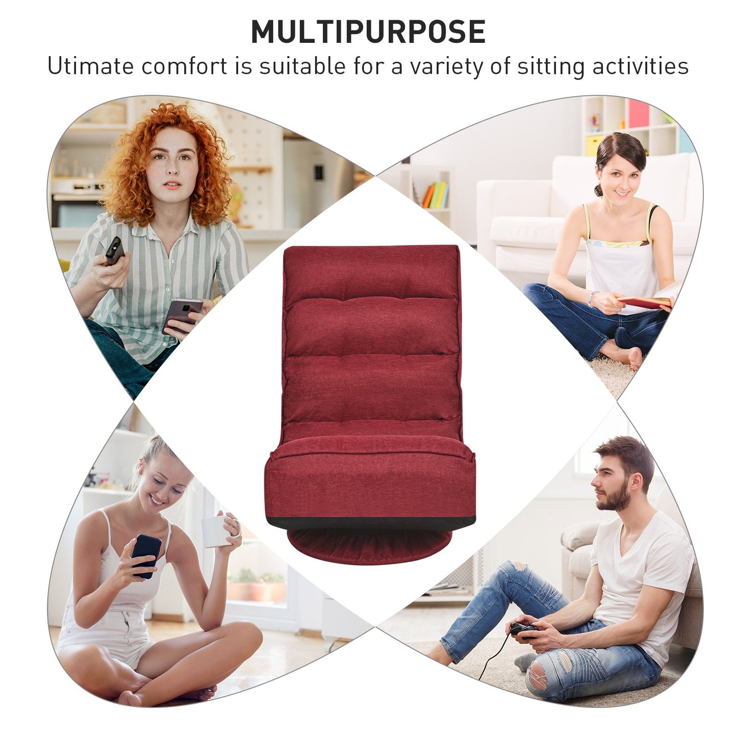 5-Position Folding Floor Gaming Chair-Black