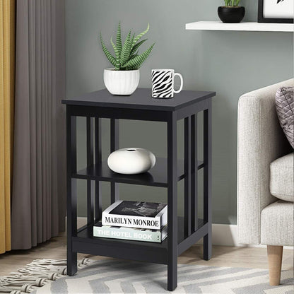 Set of 2 Multifunctional 3-Tier Nightstand Sofa Side Table with Reinforced Bars and Stable Structure-Black