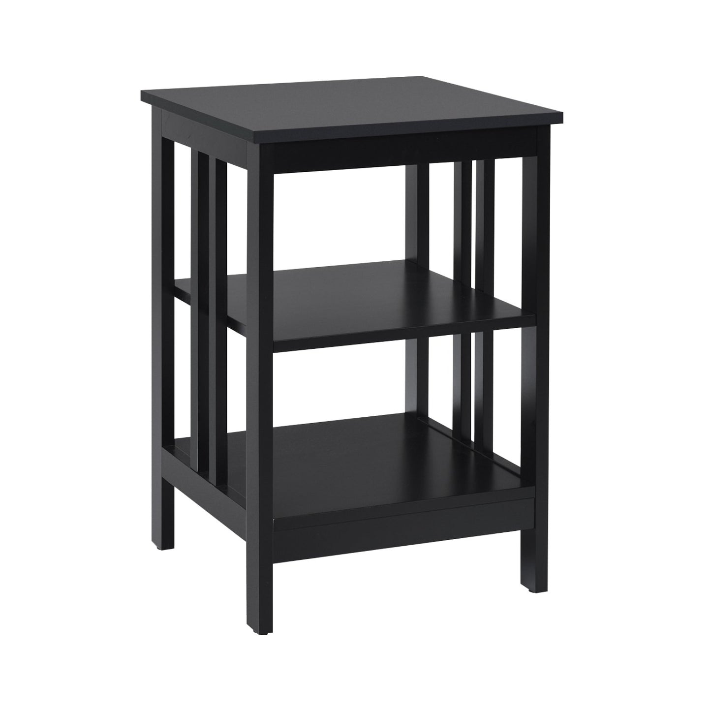 Set of 2 Multifunctional 3-Tier Nightstand Sofa Side Table with Reinforced Bars and Stable Structure-Black