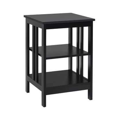 Set of 2 Multifunctional 3-Tier Nightstand Sofa Side Table with Reinforced Bars and Stable Structure-Black