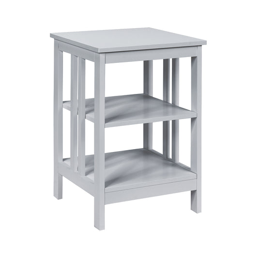 Set of 2 Multifunctional 3-Tier Nightstand Sofa Side Table with Reinforced Bars and Stable Structure-Gray