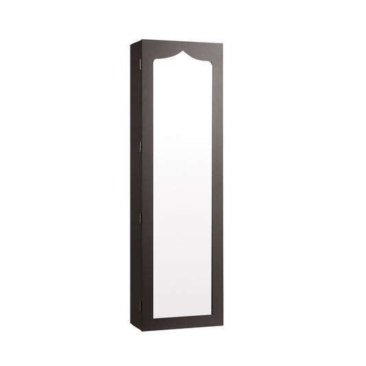 Door Hanging Mirror Jewelry Armoire with Full Length Mirror and 6 Drawers-Coffee