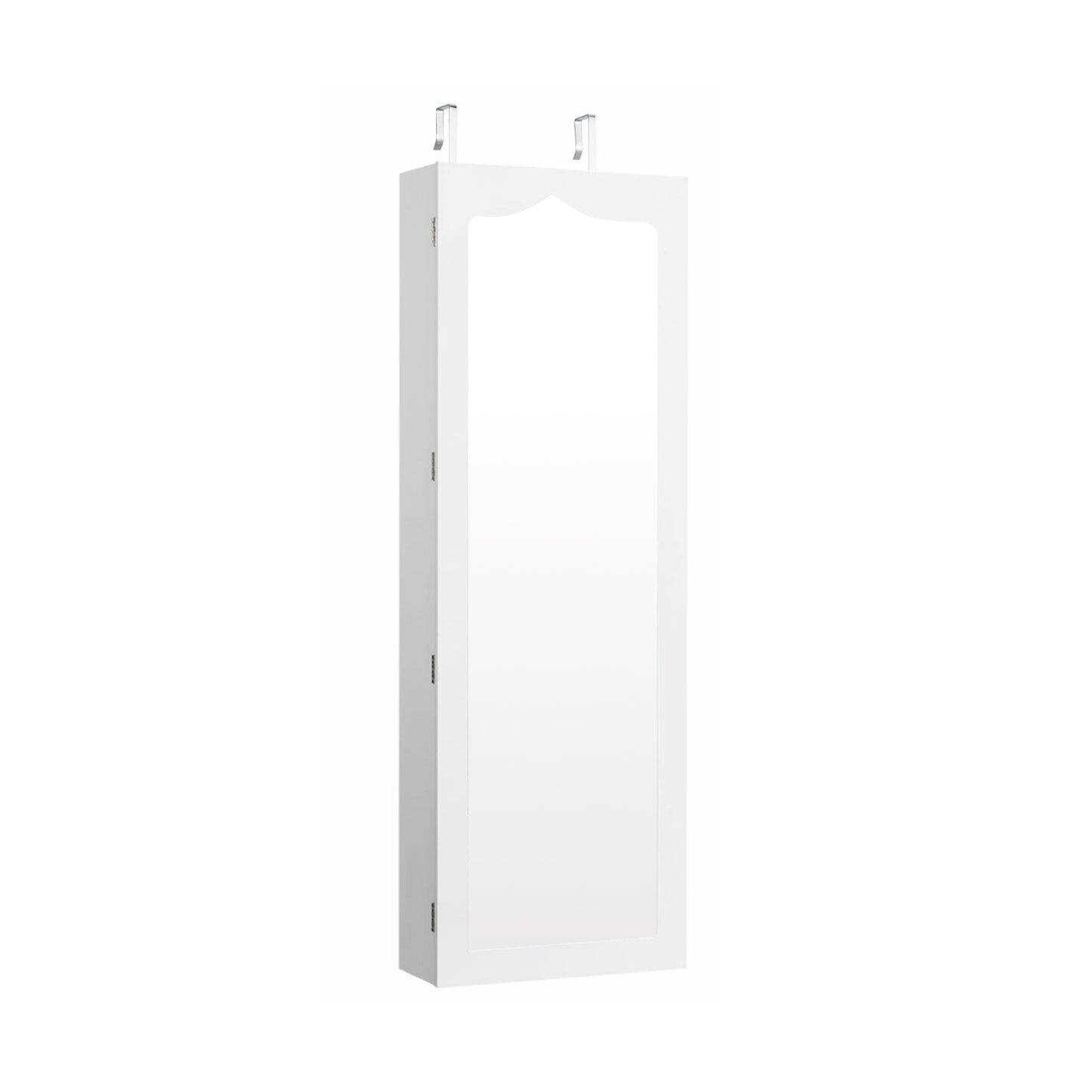 Door Hanging Mirror Jewelry Armoire with Full Length Mirror and 6 Drawers-White