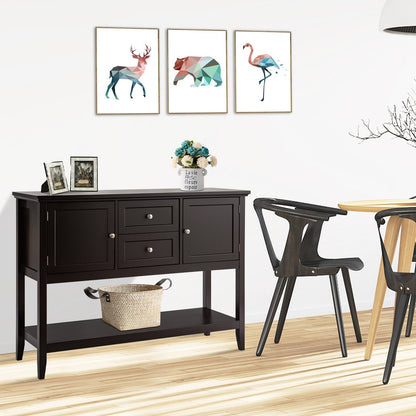 Wooden Sideboard Buffet Console Table  with Drawers and Storage-Beige
