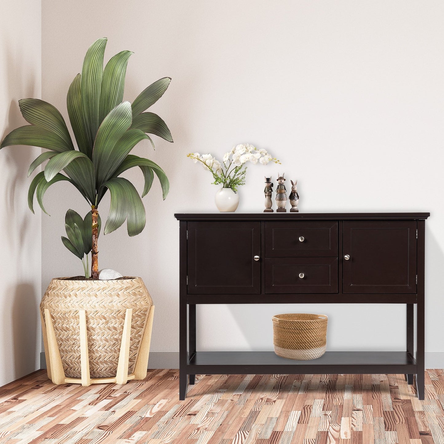 Wooden Sideboard Buffet Console Table  with Drawers and Storage-Beige